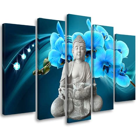 Leinwandbild 5 teilig Buddha Zen Orchidee Türkis wall art de