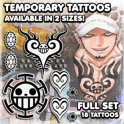 Trаfаlgаr D. Wаter Lаw Temporary Tattoos Realistic Cosplay Costume Fake ...