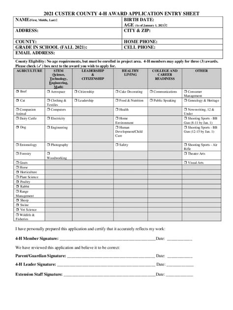 Fillable Online Extension Unl Custer County H Record Book Cover Sheet