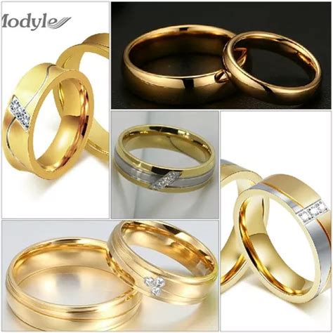 Anillos De Matrimonio Bañados Oro 18k Y Cristales Boda Joyas en venta