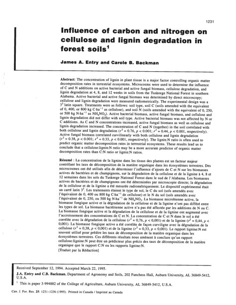 Pdf Influence Of Carbon And Nitrogen On Cellulose And Lignin