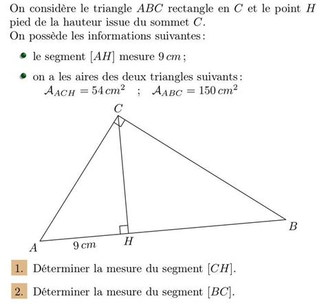 On considère le triangle ABC rectangle en C et le point H pied de la