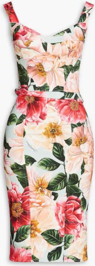 Dolce Gabbana Camellia Print Cady Midi Dress