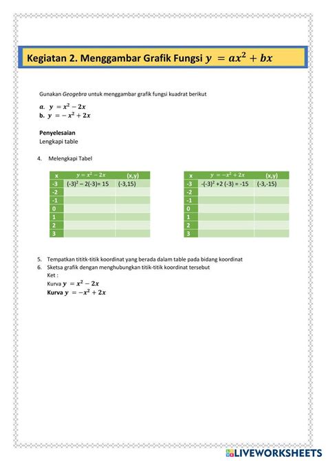 Grafik Fungsi Kuadrat Live Worksheets