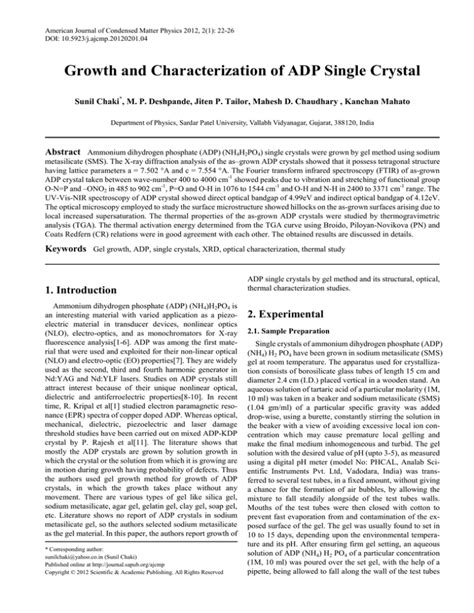 Growth and Characterization of ADP Single Crystal