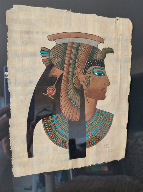 Vintage Framed Egyptian Papyrus Hand Made Painting Of Cleopatra Etsy