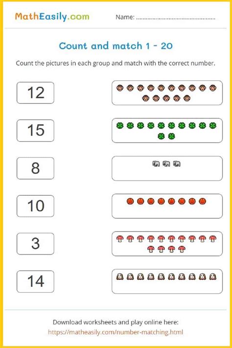 Number matching game ONLINE + PRINTABLE