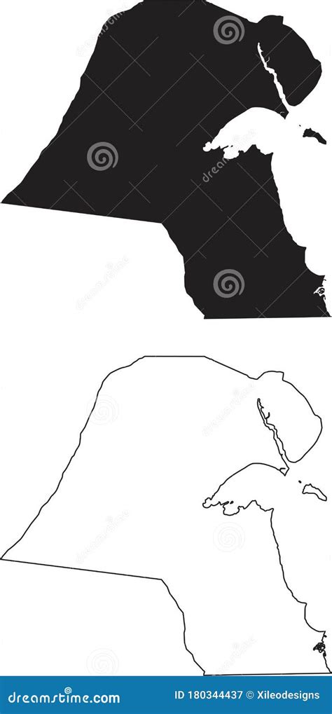 Kuwait Map Set Two Kuwait Maps Black Silhouette And Black Outline