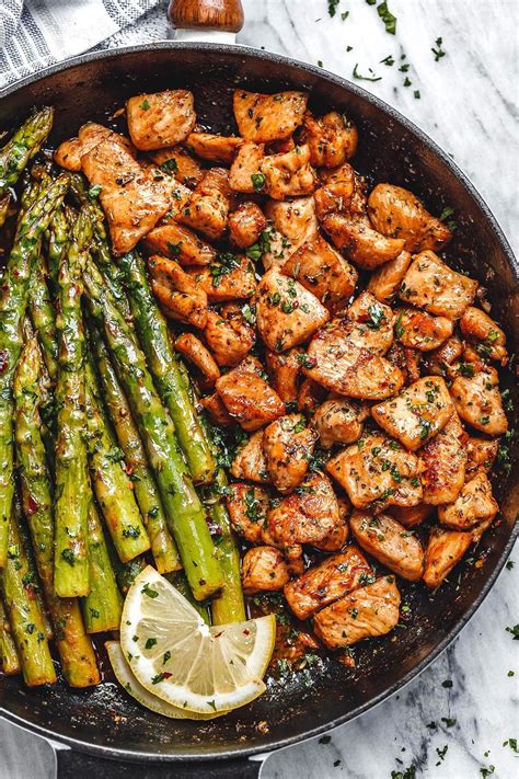 Garlic Butter Chicken Bites With Lemon Asparagus Recipes Tasty Network