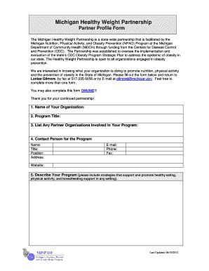 Fillable Online Michigan Attachment Partner Program Profile Form For