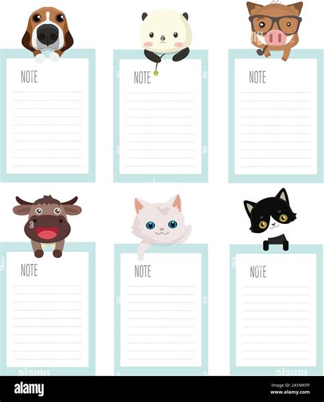 Set of design paper note with cute animal.Vector illustration template ...