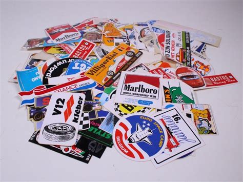 Verzameling Vintage 80s Stickers Autosport Kringwinkel