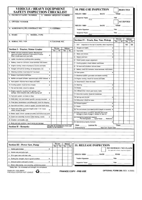 Printable Heavy Equipment Inspection Checklist Template Printable Templates Free