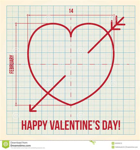 De Dagkaart Van Origineel Valentine Op Millimeterpapier Vector