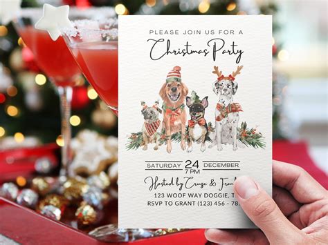 Editable Holiday Dog Invitation Christmas Dog Party Invite Dog Holiday