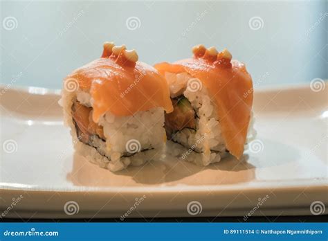 Salmon Burned Maki Stock Photo Image Of Black Roll 89111514