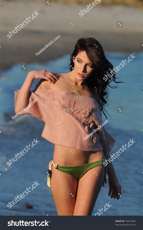 Sexy Brunette Posing On Beach Stock Photo Shutterstock