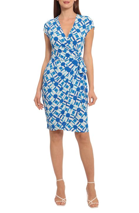 Maggy London Short Sleeve Wrap Dress In Blue Lyst