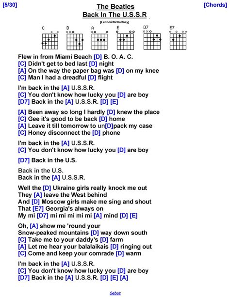 The Beatles - Back In The U.S.S.R | Lyrics and chords, Guitar chords ...