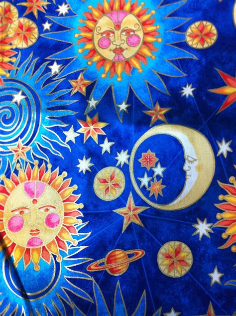 Celestial Sun Moon Stars Planet Cotton Fabric