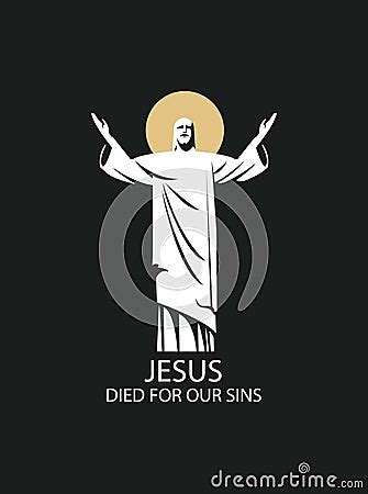 Resurrected Jesus Christ With Shining Halo And Outstretched Arms Vector