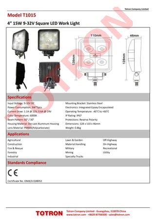 T1015 Totron 9 32V LED Work Lights PDF