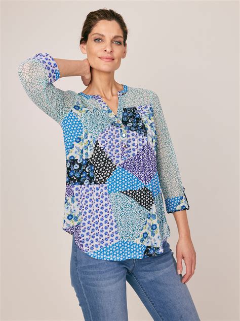 Roz Ali Blue Mesh Patchwork Popover Roz Ali Shirt Tail Hem