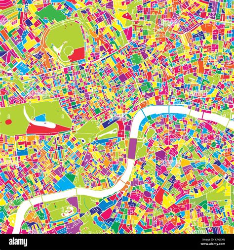 Londres Reino Unido Colorido Mapa De Vectores Calles Blancas Los Ferrocarriles Y El Agua