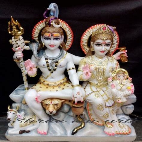 Painted Hindu Marble Shiv Parivar Statue For Worship Size 18 Inch At