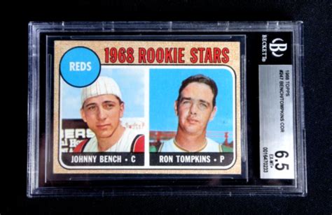 JOHNNY BENCH 1968 TOPPS BASEBALL ROOKIE CARD 247 BECKETT BGS 6 5 EX