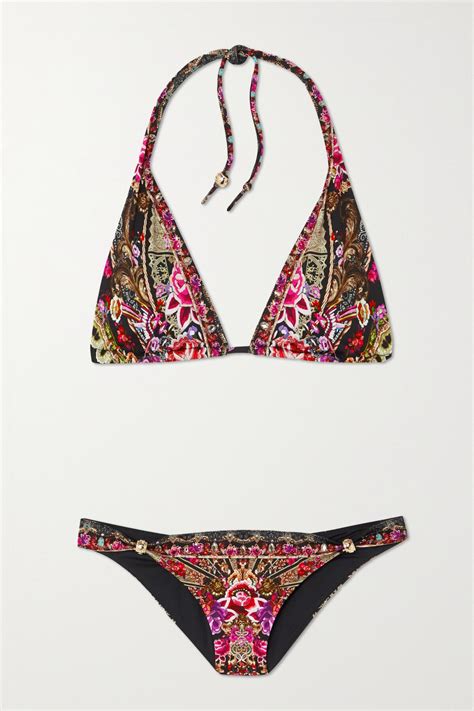 Camilla Ball Embellished Printed Halterneck Triangle Bikini Editorialist