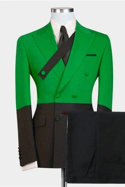 Morden Peaked Lapel Best Evening Suits Green And Black With Double