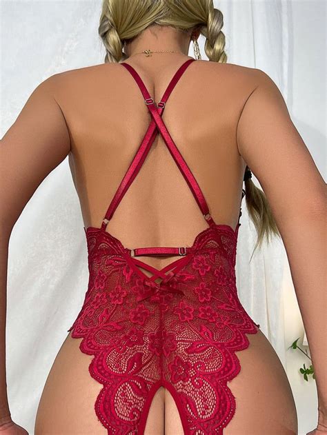 Lingerie Glamour Red Lace Lingerie One Piece Lingerie Backless