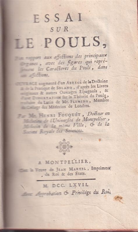 Essai Sur Le Pouls Par Rapport Aux Affections Des Principaux Organes