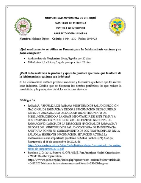 Leishmaniasis Tarea Universidad Aut Noma De Chiriqu Facultad De