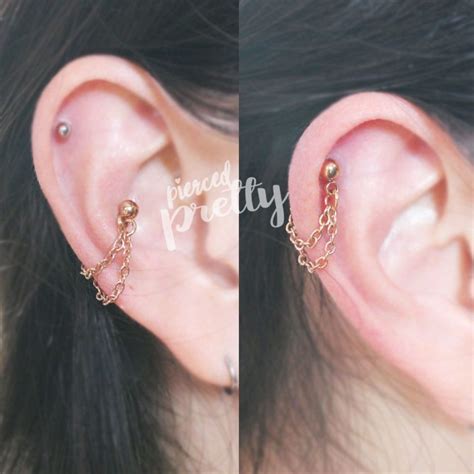 16g Conch Double Chain Earring Rose Gold Helix Conch Hoop Earring Ear