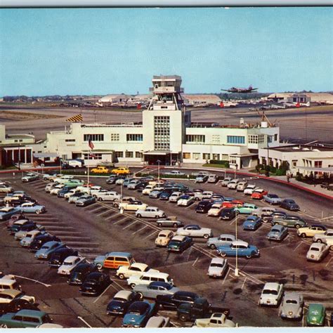 c1950s Burbank CA Lockheed Air Terminal Los Angeles Parking Lot Car