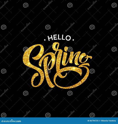 Glittering Hello Spring Handwritten Calligraphy Lettering Vector