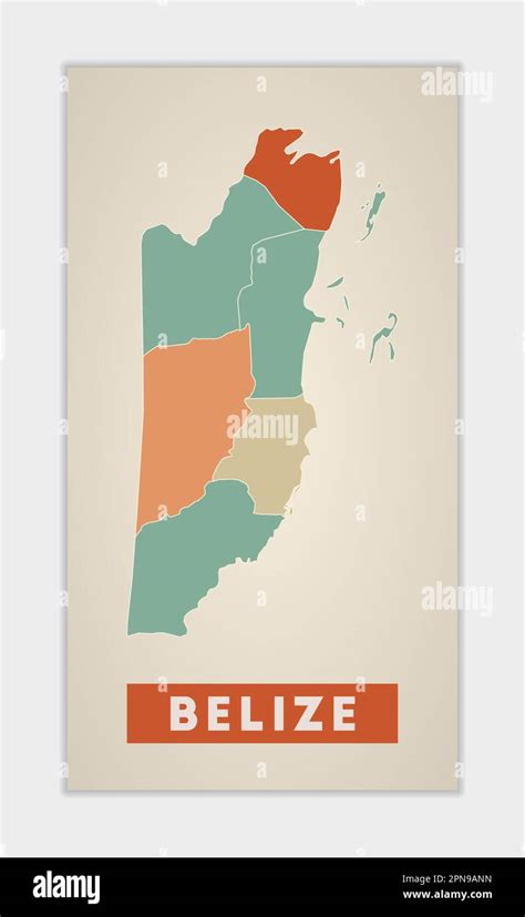 Cartel de Belice Mapa del país con regiones coloridas Forma de Belice