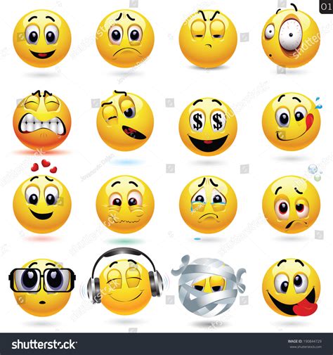 Vektor Stok Vector Set Smiley Icons Different Face Tanpa Royalti