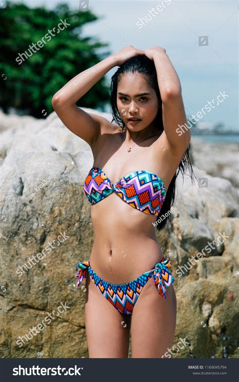 Sexy Asian Woman Colorful Bikini On Stock Photo 1169045794 Shutterstock