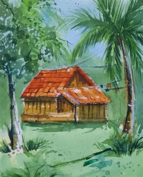 Buy forest hut Handmade Painting by CHAKRADHAR MAHATO. Code:ART_8639_76830 - Paintings for Sale ...