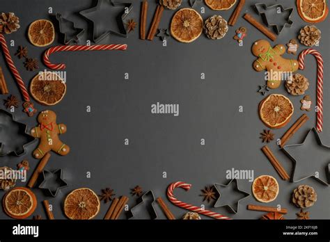Christmas Food Border Frame Gingerbread Cookies Spices And