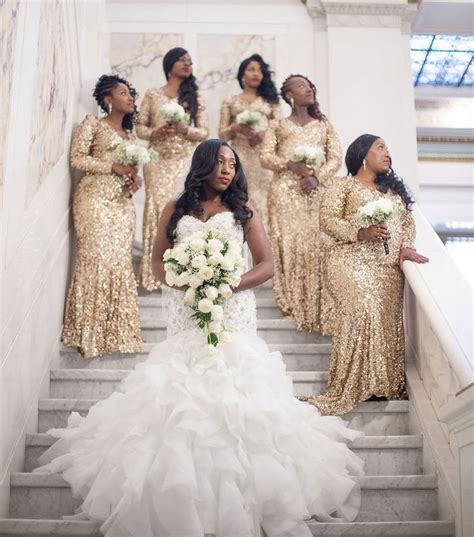 Gold Mermaid Bridesmaid Dresses With Long Sleeves From Dressydances