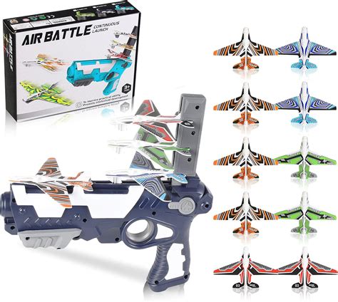 Herefun Avion De Pistolet Jouet Lanceur D Avion Avec 10 Avion En