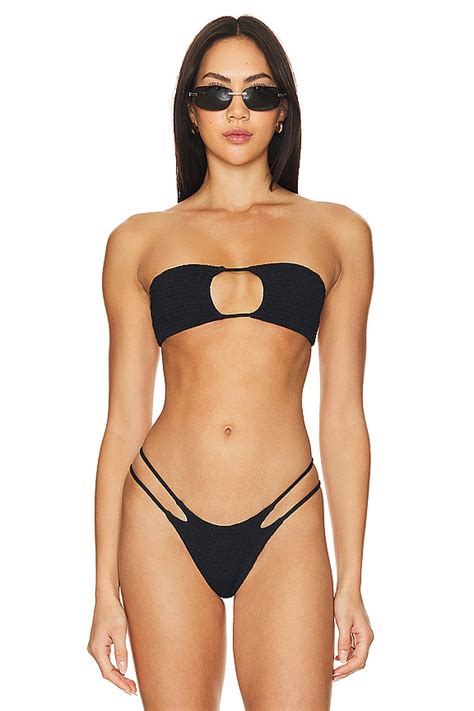 Indah Janice Solid Smocked Bandeau Bikini Top In Black REVOLVE