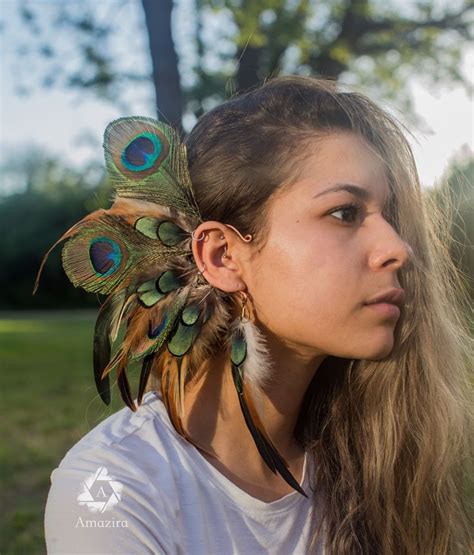 Manchette d oreille de mariage de paon plume de mariée longues plumes