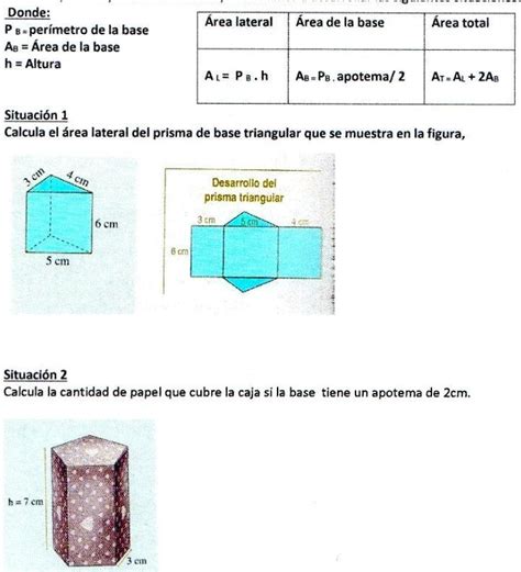 SOLVED calcula el área lateral del prisma de base triangular que se