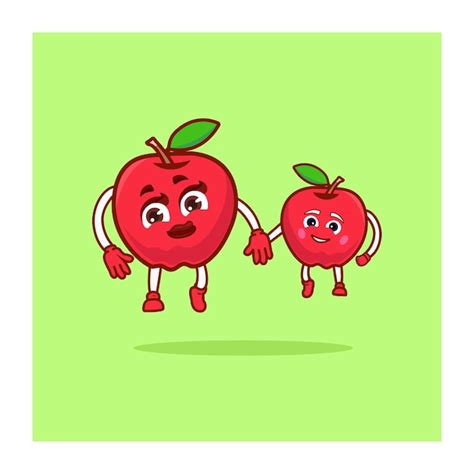 Dos Personajes Felices De Apple Vector Art Vector Premium