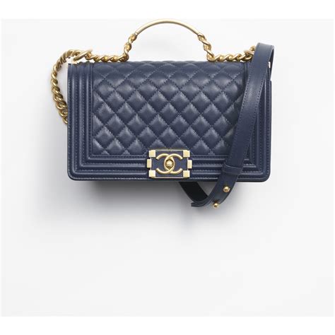 Boy Chanel Flap Bag With Handle Grained Shiny Calfskin And Gold Tone